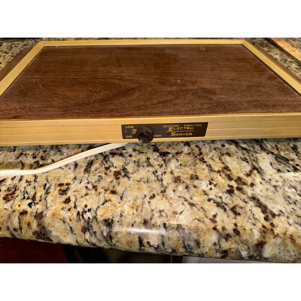 Vintage 1974 Cornwall Electric Warming Tray 16" X 9" Brown Faux Wood Look